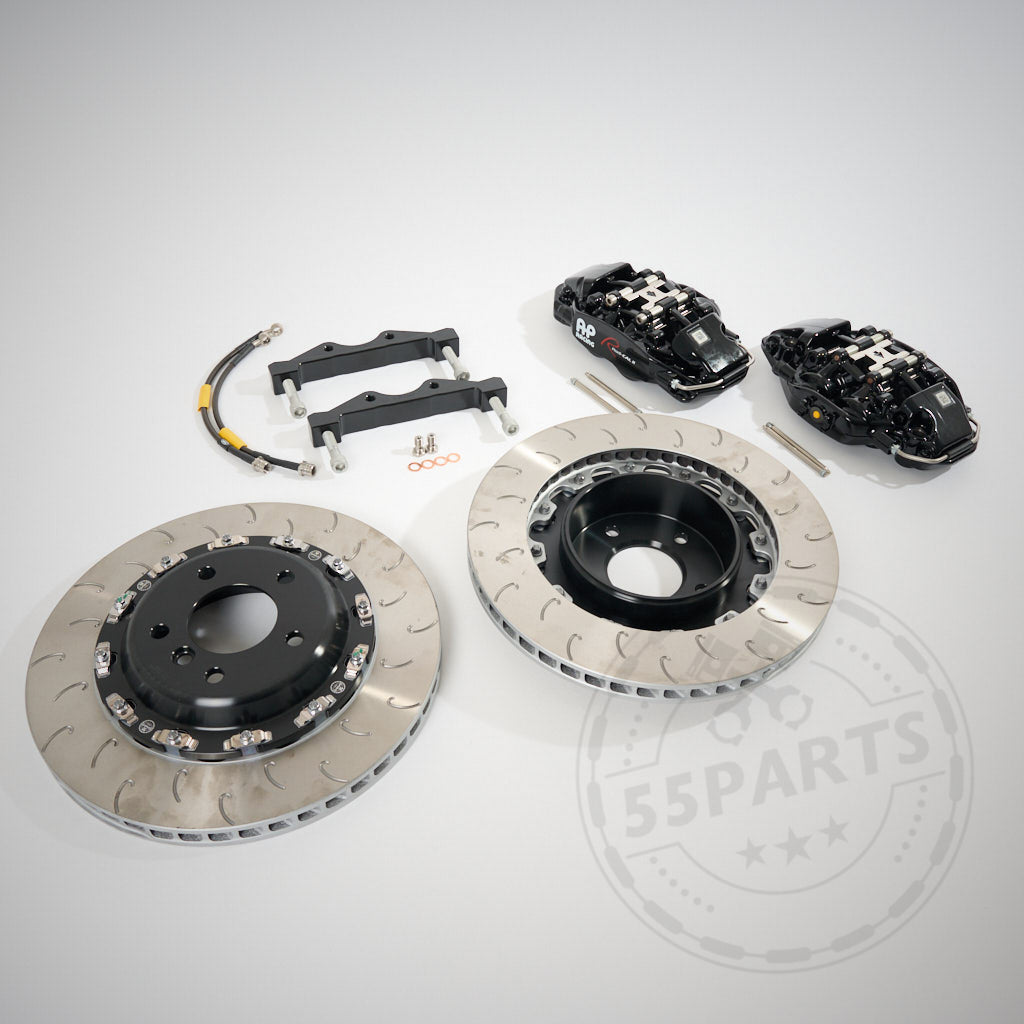 Das 55Parts Special AP Racing Radi-CAL 4-Kolben 355x28mm Big Brake Kit Hinterachse für den Straßeneinsatz – ideal für BMW-Fans, die Top-Bremsleistung gegenüber Serienbremsen suchen. Marke: 55Parts.