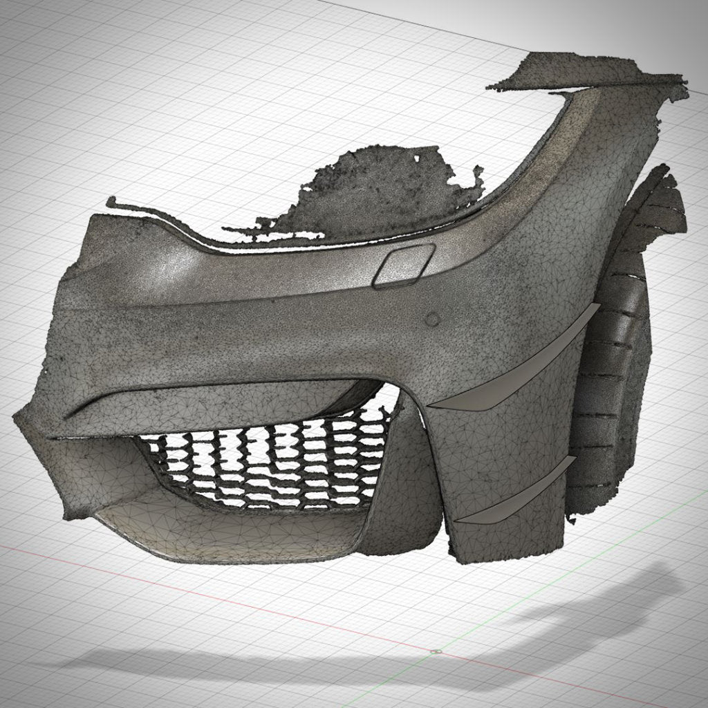3D-Scan Special Echtcarbon Carnards passend für BMW F82/F83 M4, M4 CS, mit Mesh-Details und Carbon-Textur, angezeigt auf einem Gitterhintergrund.