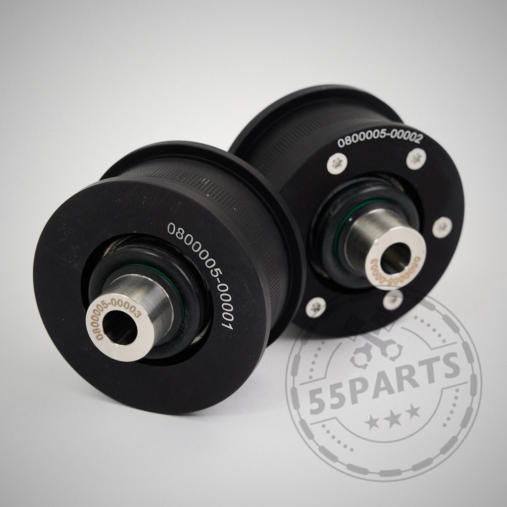 Auf weißem Untergrund sind zwei schwarze zylindrische NoFlex-Lager, passend für BMW G-Serie (2er, 3er, 4er, Z4 inkl. xDrive) und Toyota Supra GR (alle Motorisierungen), abgebildet.