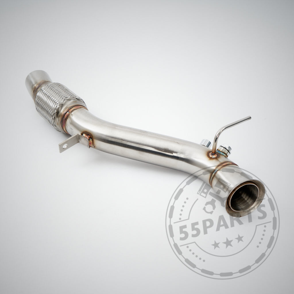 Das 55Parts Catless Katlose-Downpipe (DPF-Entfernung) passend für BMW 116d, 118d, 120d, 123d, 318d, 320d und 520d E-Serie N47 verfügt über eine Edelstahlkonstruktion mit Flansch, Halterung und Schweißverbindungen.