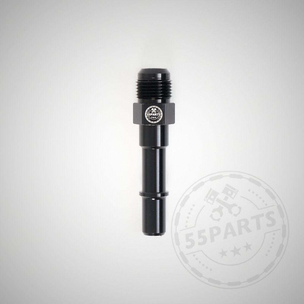 55Parts Special Adapter zur Einbindung eines Getriebeölkühlers (Dash 10) passend für BMW N55 Modelle mit Automatikgetriebe, schwarzes Metall mit Logo, vertikal auf hellgrauem Hintergrund – ideal für vielseitige Kühlsystem-Upgrades.