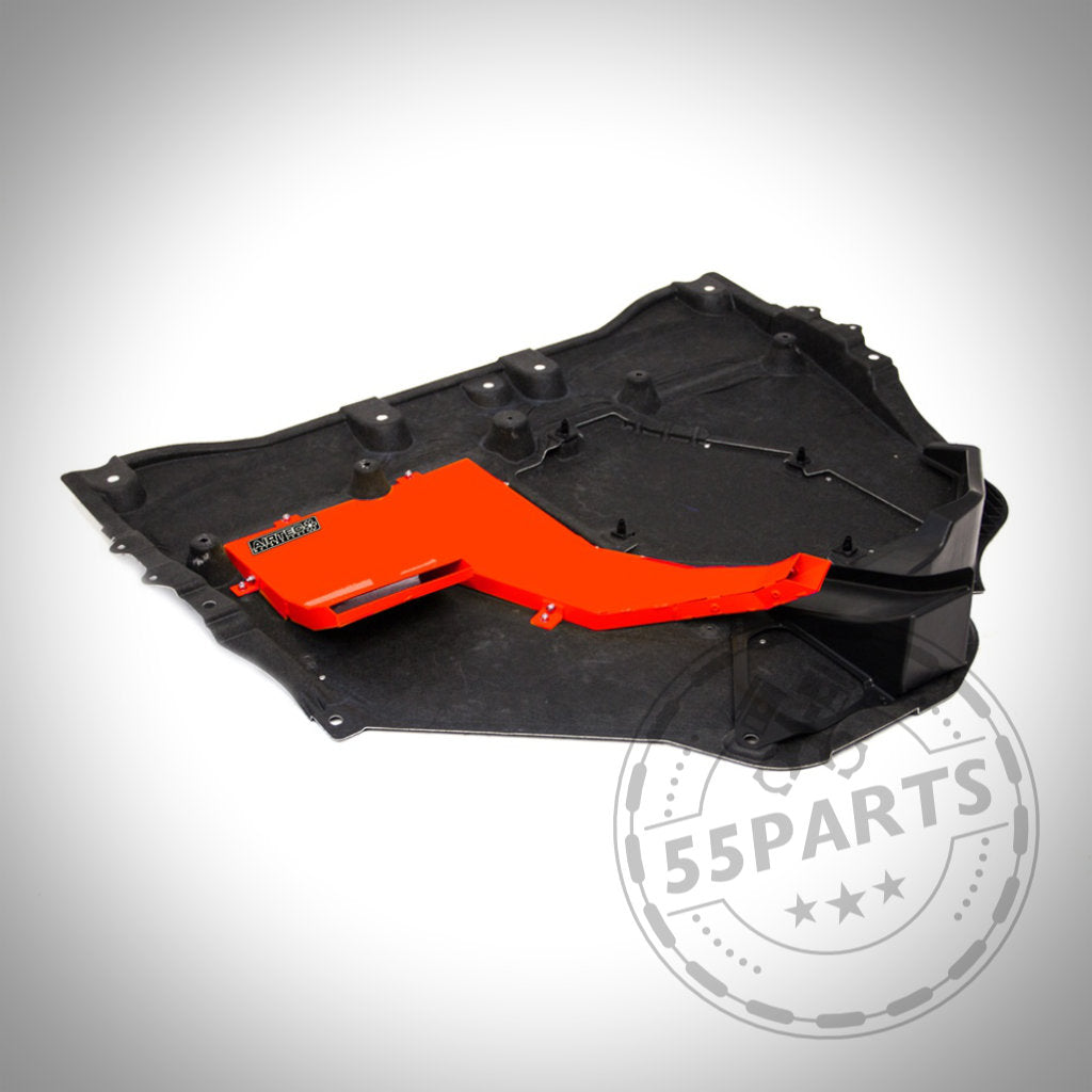 Schwarz-rote AIRTEC Motorsport Belüftung für vorderes Getriebe für Toyota Yaris GR, mit einem vom Fahrspaß inspirierten Design und einem 55Parts-Logo-Wasserzeichen auf weißem Hintergrund. Marke: Airtec.