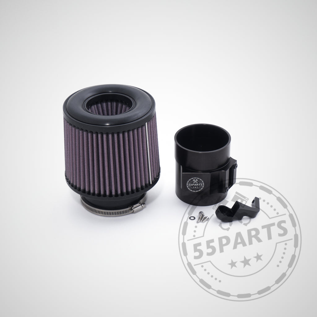 55Parts Spezial-Ansaugkit passend für BMW M140i, M240i, 340i, 440i, 540i F/G-Serie und Toyota Supra MK5 B58 mit Teilegutachten. Abgebildet auf weißem Hintergrund mit halbtransparentem 55Parts-Logo-Wasserzeichen.