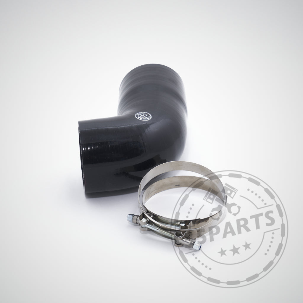 Der 55Parts Spezial Silikon Ansaugschlauch, kompatibel mit BMW M140I, M240I, 340I, 440I B58 und inklusive Gutachten, wird mit einer Metallschlauchschelle abgebildet – ideal für Ihr nächstes Tuningprojekt.