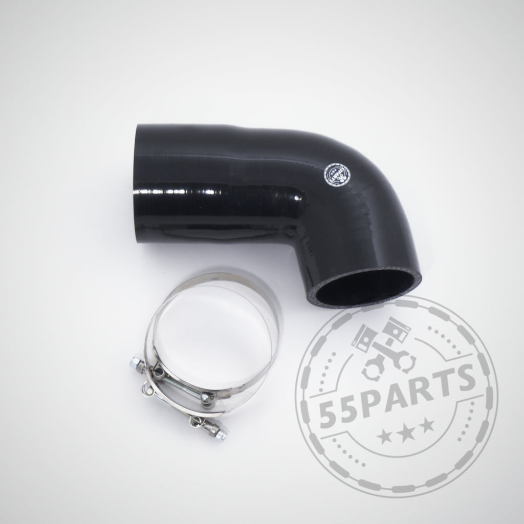 55Parts Special Silikon Ansaugschlauch mit Metallklemme passend für BMW M140I, M240I, 340I, 440I B58 inklusive Gutachten – auf weißem Hintergrund mit 55Parts Logo, ideal zur Motoroptimierung.