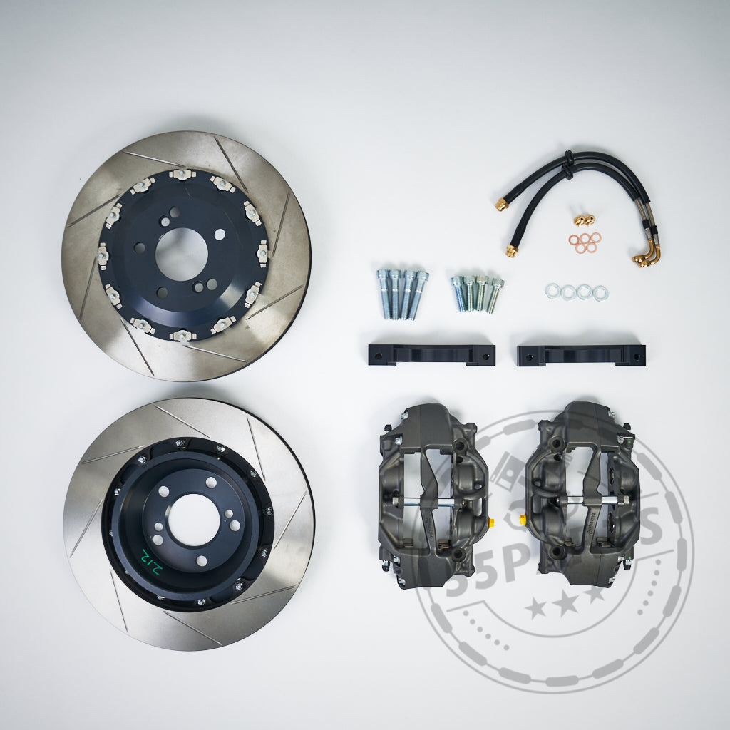 Rüsten Sie Ihr BMW M Modell E-/F-Serie mit dem 55Parts Special auf: AP Racing CP9449 Big Brake Kit Hinterachse – enthält originale geschlitzte Rotoren, Bremssättel, Schläuche, Schrauben und Hardware von AP Racing für verbesserte Leistung.