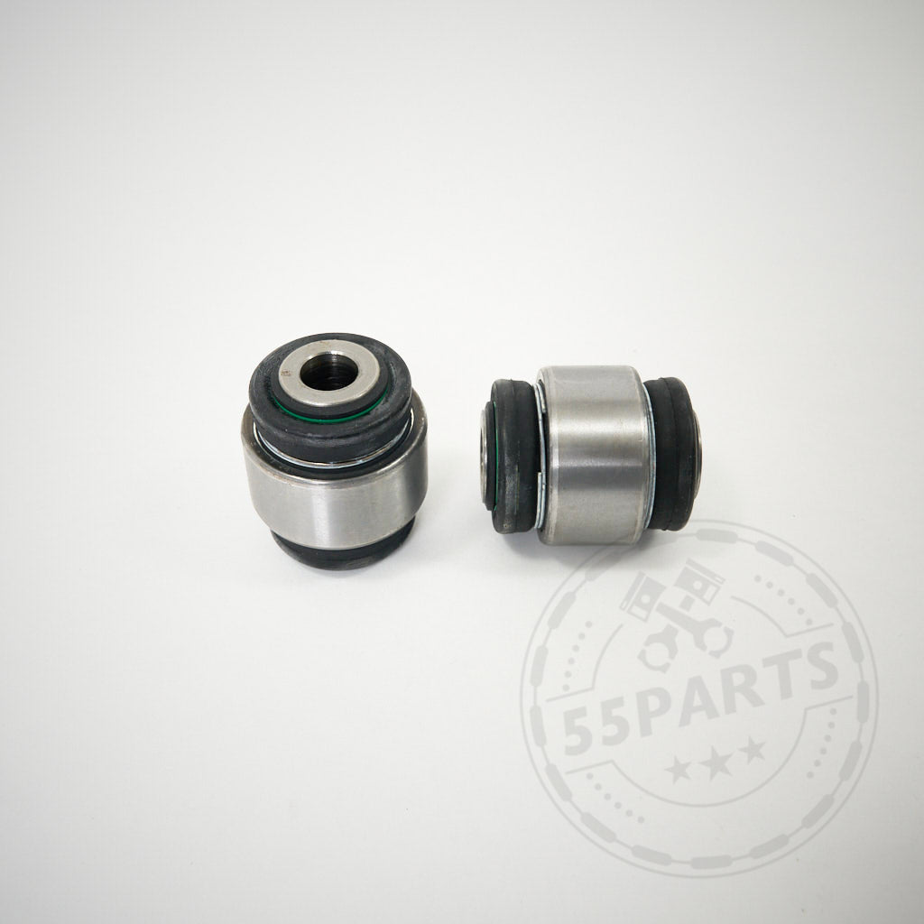 Zwei Kugelgelenksets für Radträger zu Sturzlenker Hinterachse passend für BMW 1er E8x, 3er E9x inkl. M3 steht auf einer weißen Oberfläche, mit einem schwachen Logo in der Ecke.