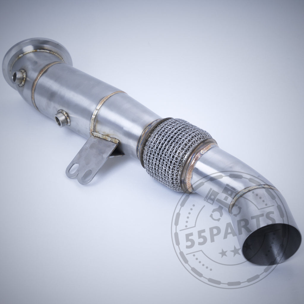 Die Katlose Catless Downpipe B58 passt passend für BMW M140i, 240i, 340i, 440i, 540i, 640i, 740i, X3 & X4 F/G Series. Verfügt über einen Mesh-Flex-Abschnitt für Abgassysteme – ideal für FBO-Setups auf hellem Hintergrund.