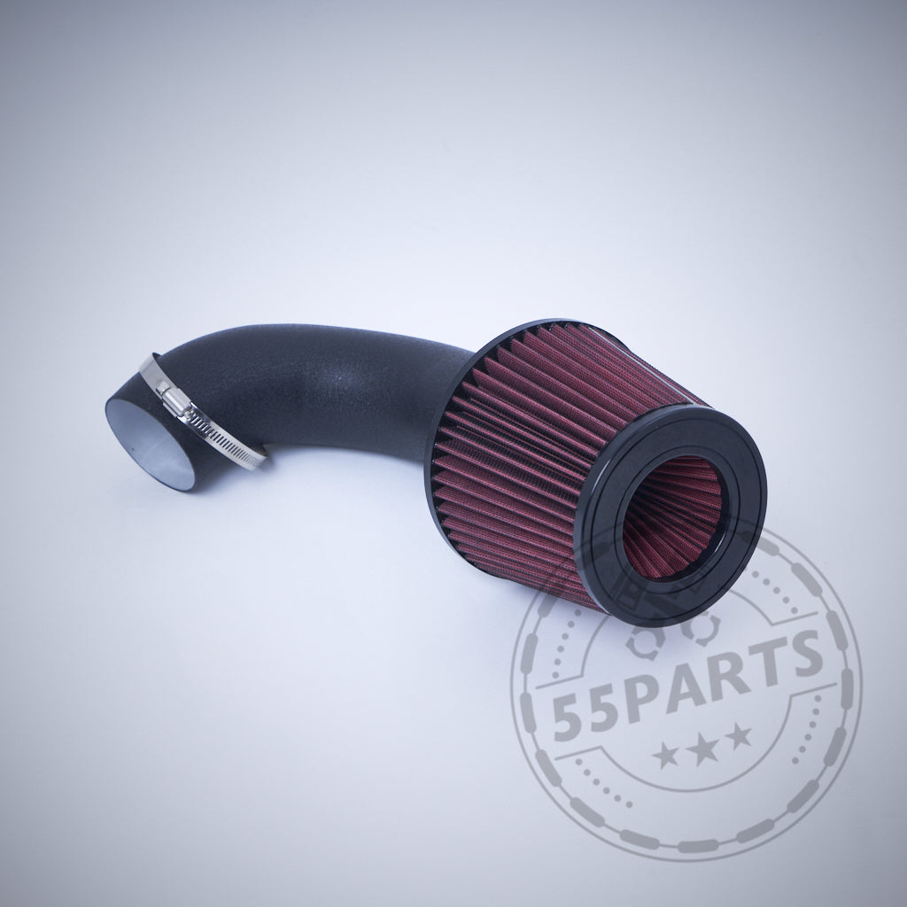 Offene Ansaugung Dual Cone Intake passend für BMW M2 Competition, M3, M4 S55 – roter konischer Luftfilter mit schwarzem Ansaugrohr und Klemme, ideal für FBO Setup oder offene Ansaugung.