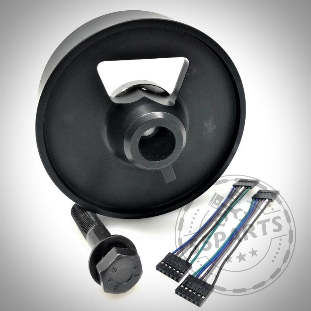 Schwarzes DDM Racing Srls-Radverbreiterungsset passend für BMW E9X M3/E9X 3er-Reihe/E8X 1er-Reihe, inkl. Schraube und zwei Kabelstecker, abgebildet auf weißem Hintergrund.