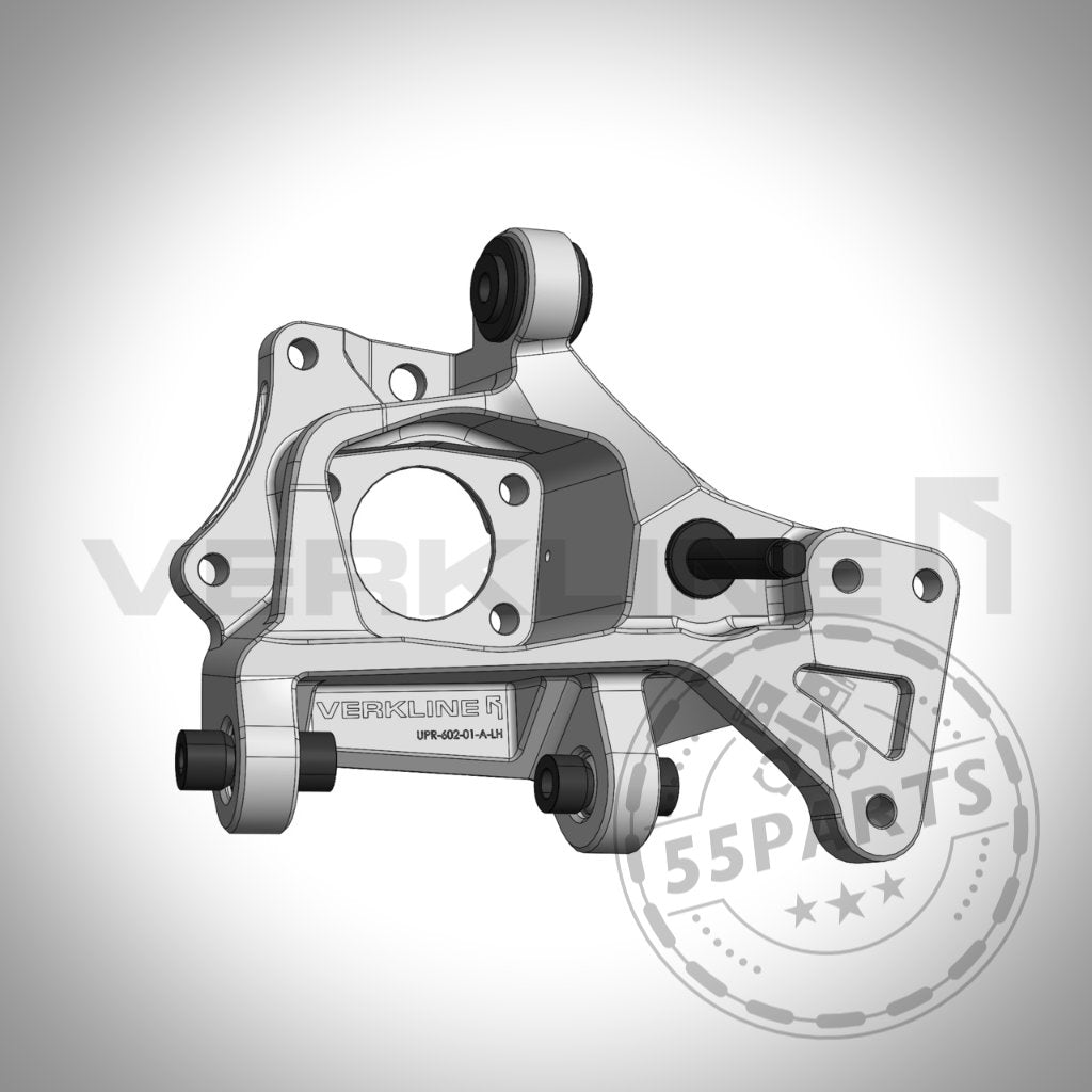 3D-Darstellung des VERKLINE Leichtbau Radträgers aus Aluminium für die Hinterachse, passend für Toyota Yaris GR – VERKLINE-Branding und Teilenummer abgebildet; Perfekt für Tuning-Shops, die sich auf Fahrspaß konzentrieren.