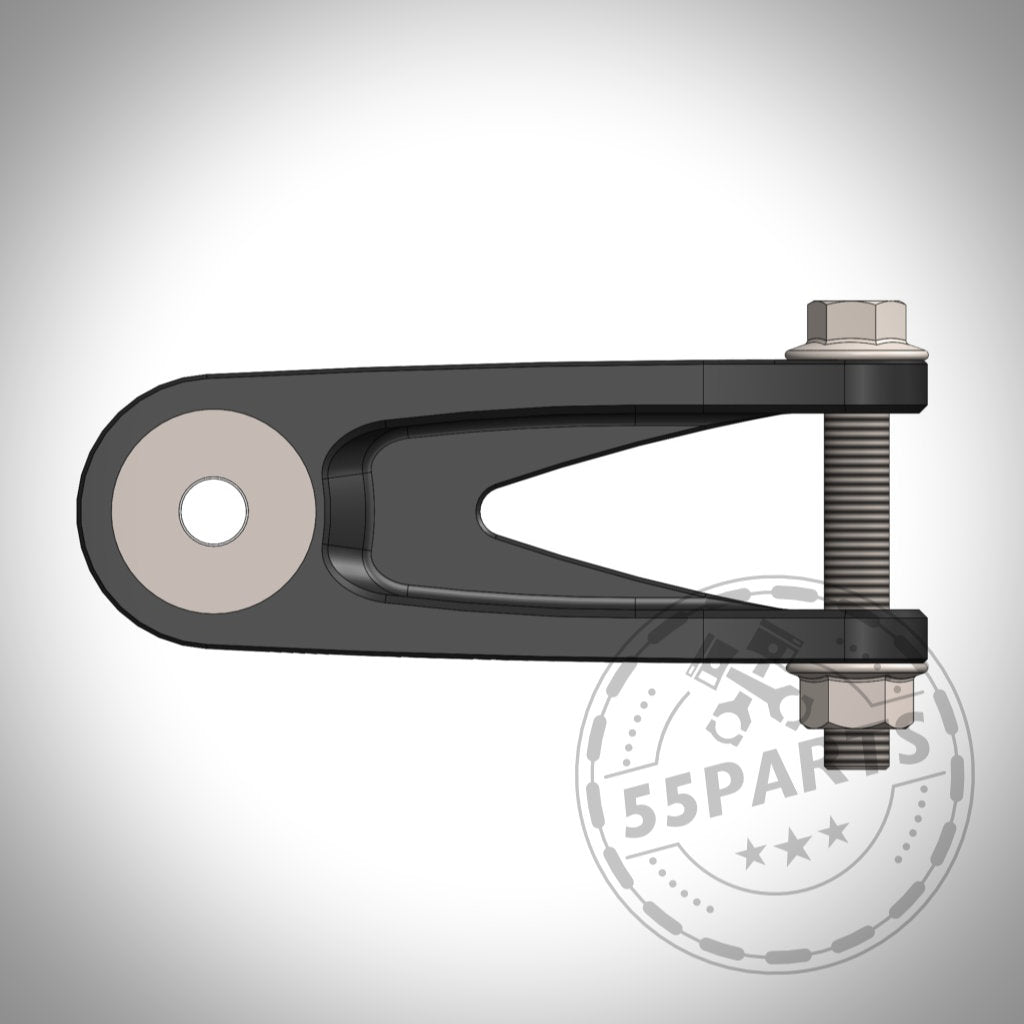 VERKLINE Drehmoment Stütze, passend für Toyota Yaris GR, aus schwarzem Metall mit Bolzen- und Muttermontage, auf weißem Hintergrund mit leichtem Wasserzeichen abgebildet. Erhältlich im Tuning Shop.