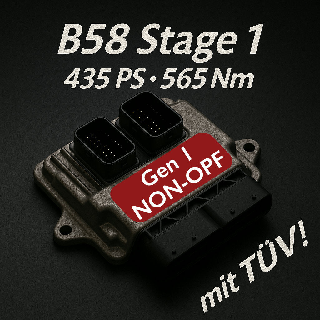 Legales Tuning von 55Parts: Stufe 1 für B58 Gen 1 OHNE OPF - 435 PS/565 Nm MHD TÜV Kennfeld, passend für BMW M140i, M240i, 340i, 440i, 540i, 640i, 740i &amp; X3/X4 40i; inkl. TÜV Leistungsstufen und BMW B58 Leistungssteigerung.