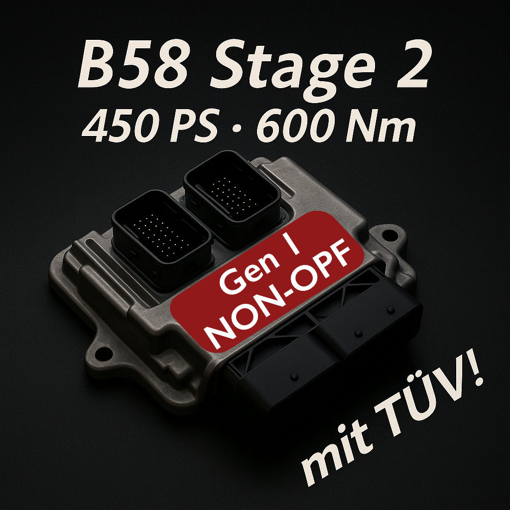 Legales Tuning von 55Parts: Stufe 2 für B58 Gen 1 OHNE OPF - 450 PS / 600 Nm, MHD TÜV Kennfeld, ideal für BMW M140i, M240i, 340i, 440i, 540i u.v.m. Perfekt für legale BMW B58 Leistungssteigerung mit TÜV!.