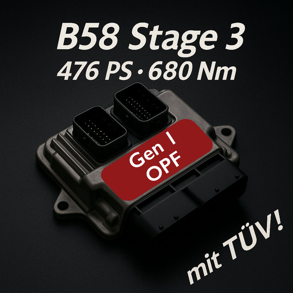 Legales Tuning by 55Parts: Stage 3 für B58 Generation 1 MIT OPF – 476 PS / 680 Nm MHD TÜV Map inkl. Upgrade-Turbolader passend für F20 F21 M140i, F22 F23 M240i, F30 F31 F32 340i, F33 F34 F36 440i