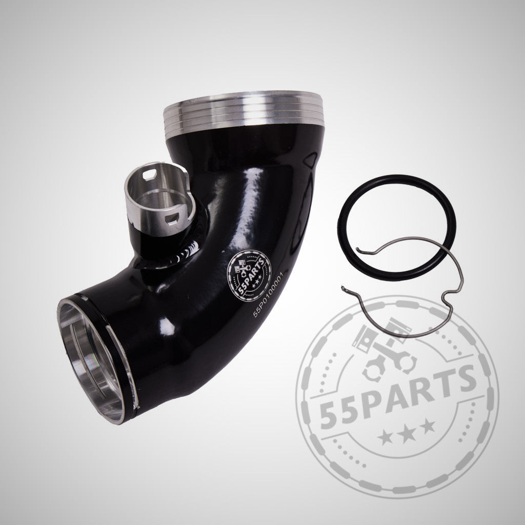 Schwarz-silbernes 55Parts Special High Flow Turbo Inlet (Reinluftrohr) mit Dichtungen und Ring, passend für BMW M140i, M240i, 340i, 440i B58 Modelle. Inklusive Gutachten.