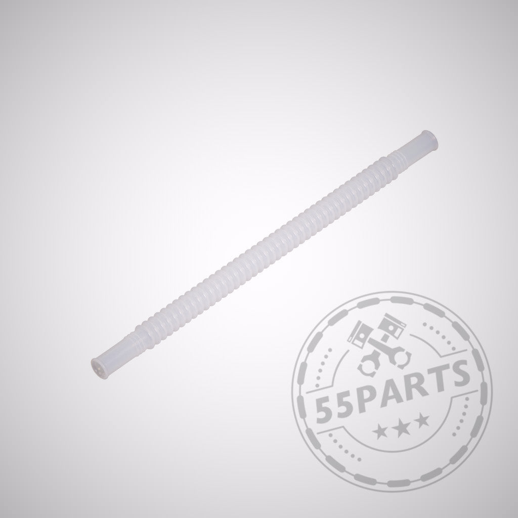 Weißer flexibler Kunststoffschlauch mit Rillen, dargestellt auf hellem Hintergrund. Benzin- und Ethanol fester Schlauch für Intank Benzinpumpen, passend für verschiedene BMW Modelle.