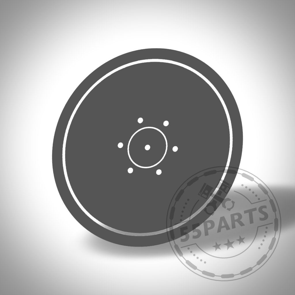 Einfache Schwarz-Weiß-Abbildung einer runden Bremsscheibe mit fünf kleinen Löchern, die den „Aufpreis für Umbau auf kurze Übersetzung für E9x M3 Sperrdiffs (DKG Getriebe)“ darstellt – ideal für E9x M3-Modelle, die eine bessere Beschleunigung suchen.