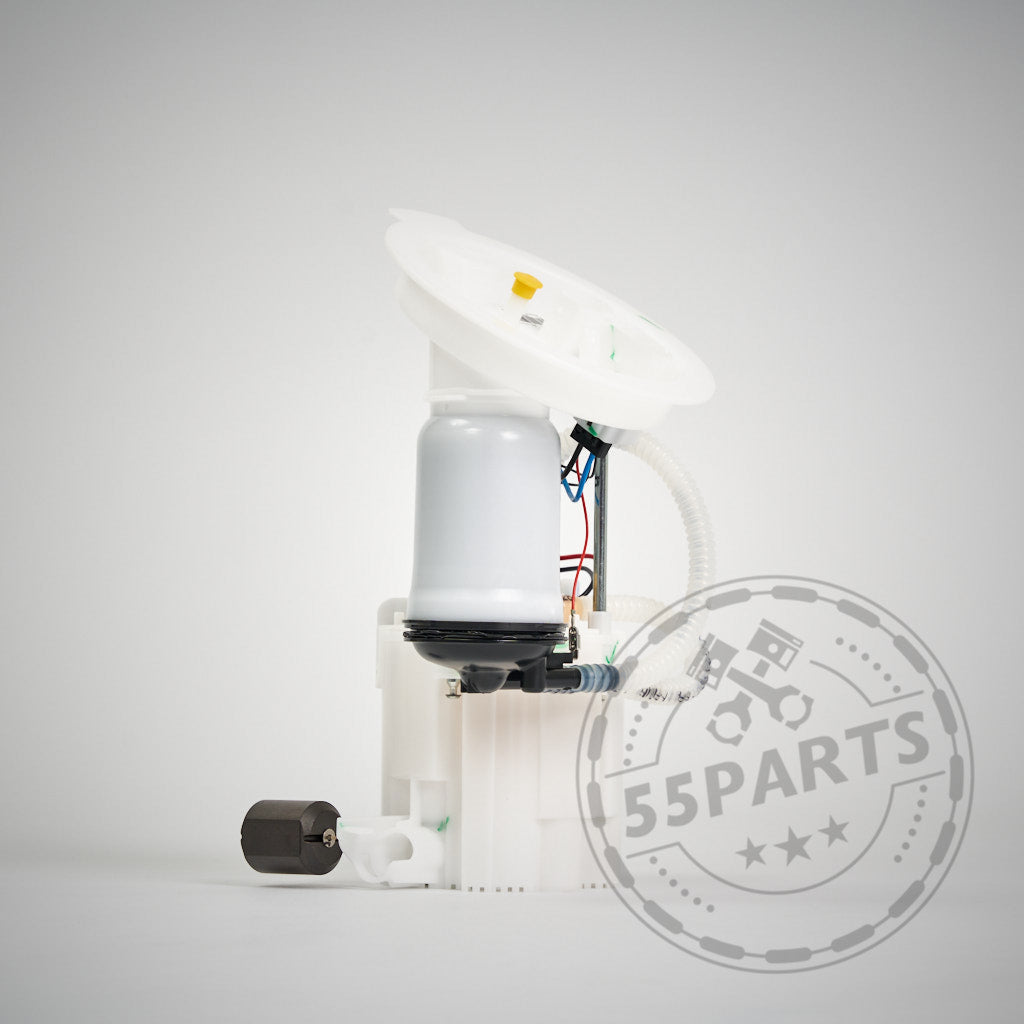 Stage 2 LPFP Benzinpumpenkit Walbro 450/455 passend für BMW (M)135i, M235i, 335i, M2 N55 F-Serie von Walbro, abgebildet mit Verkabelung auf einfarbigem Hintergrund und einem 55Parts-Wasserzeichen.