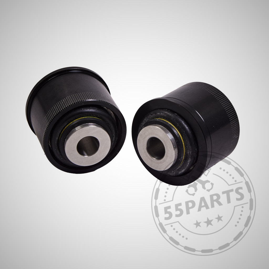 Zwei schwarze NoFlex-Lager aus Metall für die BMW 1/2/3/4 F-Serie (F2x, F3x) einschließlich xDrive, alle Motoren – ideale Uniball-Buchsen für Upgrades der Vorderrad-Querlenkeraufhängung.