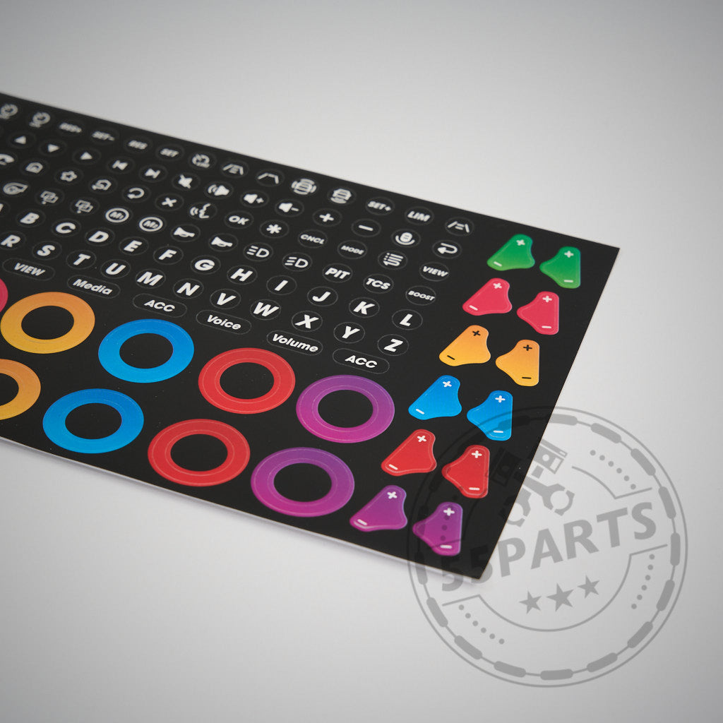 Individualisieren Sie Ihr 55Parts Exklusiv: Zestek Lenkrad HUB passend für BMW E-, F-, G-Serie oder Toyota Yaris/Supra mit bunten, runden und pfeilförmigen Aufklebern – perfekt zum Personalisieren Ihrer Lenkradnabe.