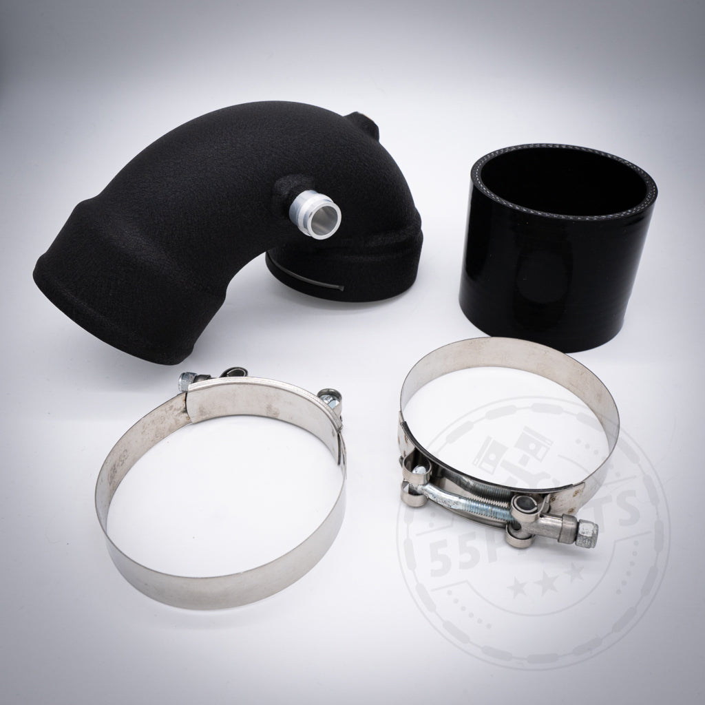 Die 55Parts Aluminium Boostpipe passt passend für BMW M2 (Competition), M3, M4 F8x S55 und wird mit Gutachten geliefert. Ideal als Ladeluftverrohrung, inklusive Metallschellen.