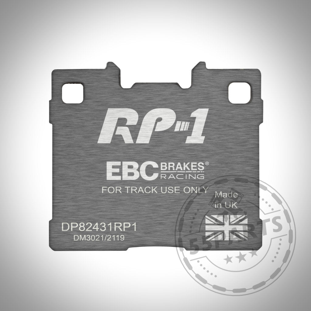 EBC Rennbremsbeläge RP-X, RP-1 für Toyota Yaris GR – FOR TRACK USE ONLY, mit UK-Flagge und Produktcodes, perfekt für Top-Performance auf der Rennstrecke.