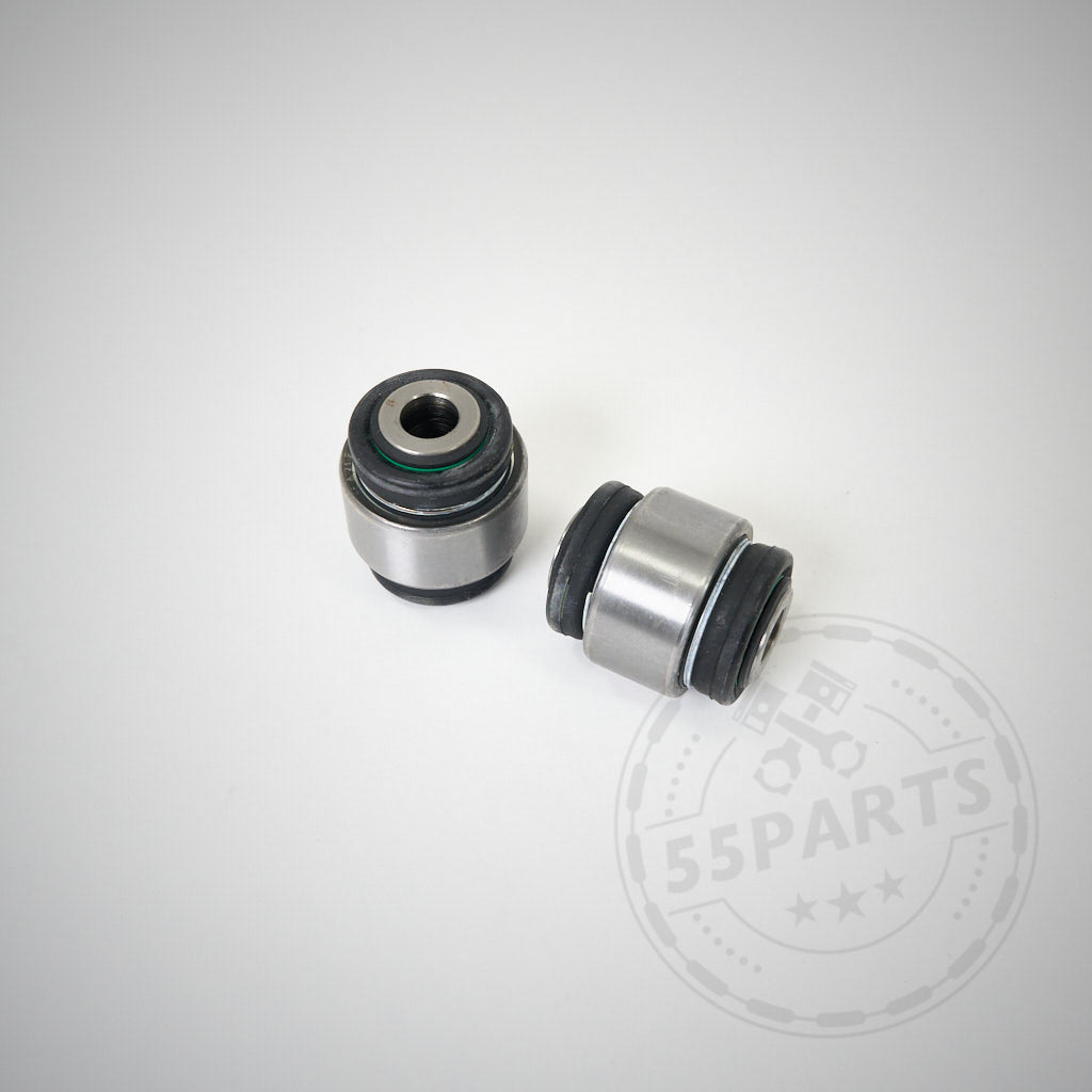 Zwei Kugelgelenksets für Radträger zu Sturzlenker Hinterachse passend für BMW 1er E8x, 3er E9x inkl. M3 steht auf einer weißen Oberfläche, mit einem schwachen Logo in der Ecke.