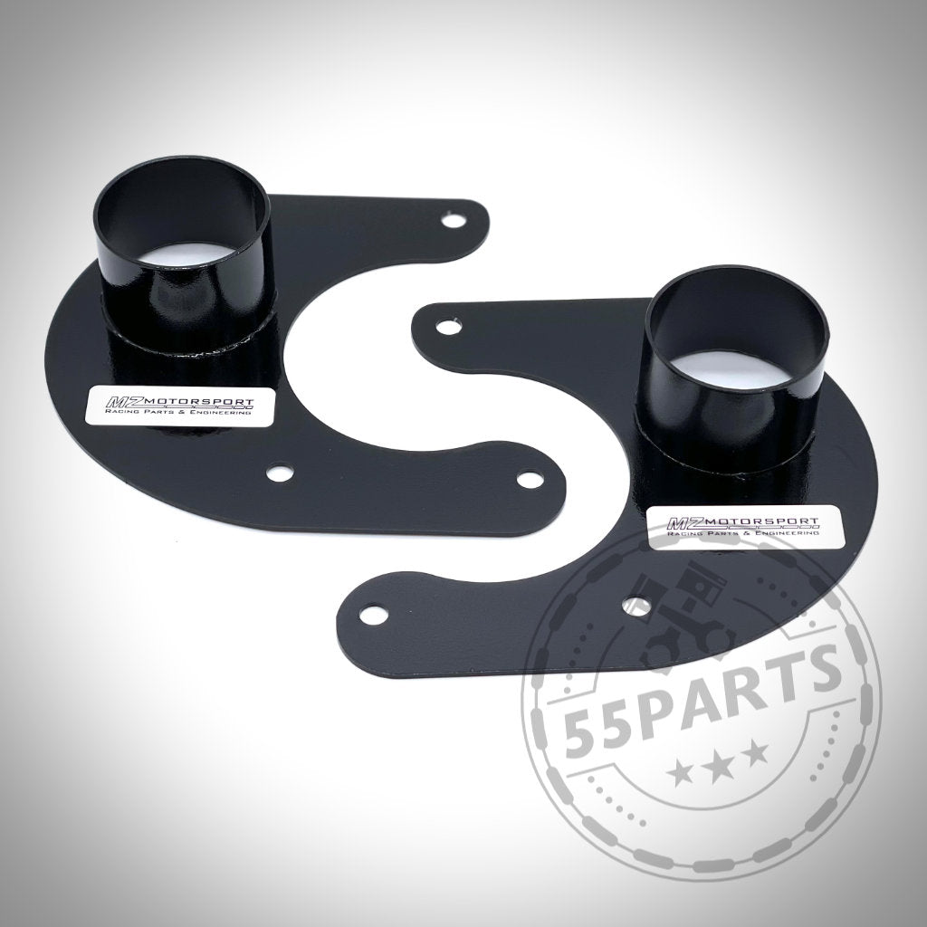 Zwei schwarze Ankerbleche aus Metall für Bremsbelüftung, kompatibel mit fast allen BMW-Modellen, abgebildet auf weißem Hintergrund mit Wasserzeichen.