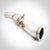 Das 55Parts Katlose Catless Downpipe passend für BMW 125i, 220i/228i, 320i/328i(x) und 420i/428i(x) N20 verfügt über Schweißverbindungen und einen Flexabschnitt, dargestellt in Edelstahl auf weißem Hintergrund.