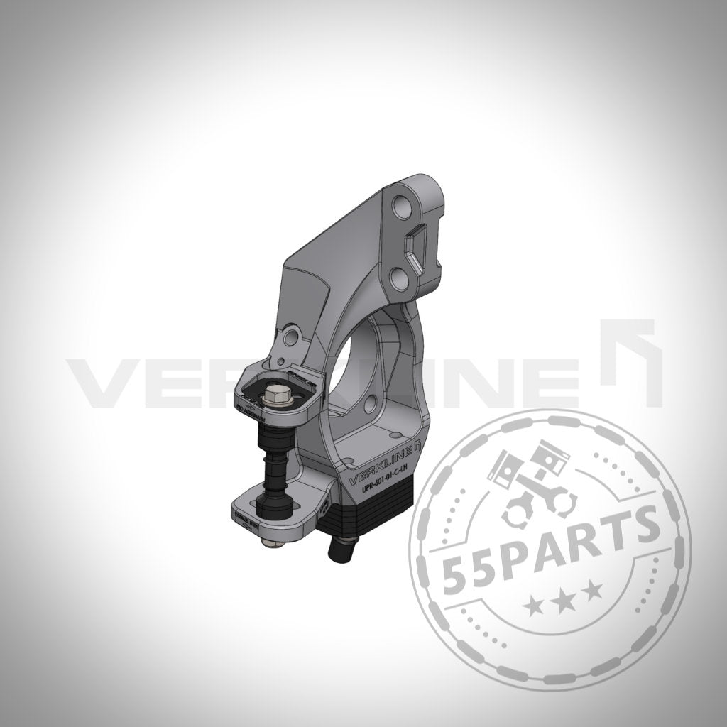 3D-Rendering von VERKLINE Gefräster Leichtbau Radträger vorne für Toyota Yaris GR, mit VERKLINE-Wasserzeichen und fortschrittlicher Achskinematik – perfekt für Yaris GR-Fans und Tuning-Shop-Displays.