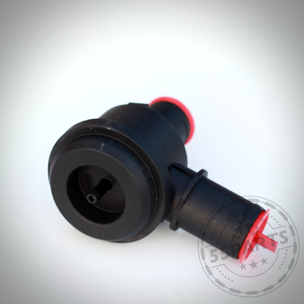 55Parts Upgrade Schubumluftventile passend für BMW 135i, 1er M Coupé, 335i(x) N54, abgebildet mit rosa Endkappen und schwarzem Kunststoffgehäuse auf weißem Hintergrund mit Logo-Wasserzeichen.