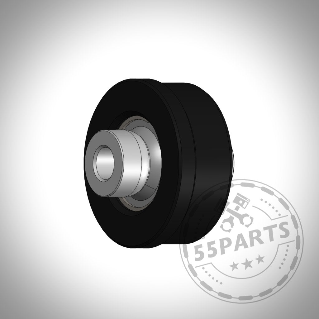 3D-Darstellung des VERKLINE Uniball Lagers für hinteren Längslenker, entworfen für den Toyota Yaris GR, dargestellt in Schwarz und Silber mit einem dezenten Wasserzeichen. Perfektes Upgrade zur Steigerung des Fahrspaßes auf Ihrem Yaris GR.