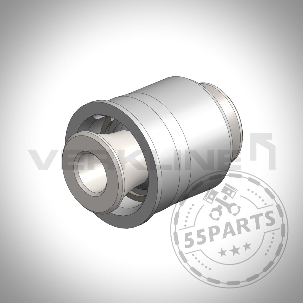 3D-Darstellung des VERKLINE Uniball Lagers für hinteren federtragenden Lenker mit VERKLINE-Branding – ideal für Besitzer eines Toyota Yaris GR und Tuning-Werkstätten, die eine überlegene Leistung anstreben.